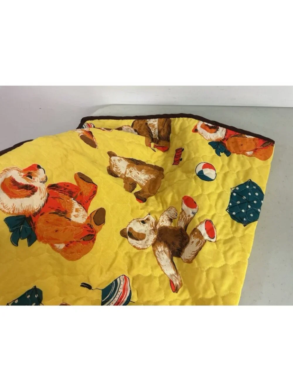 Vintage Teddy Bear Baby Blanket Quilt Made USA Excellent